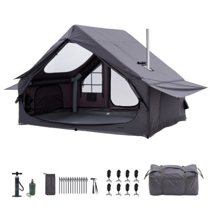 Inflatable Camping Tent with Electric Air Pump - 420D Heavy Duty Oxford - 5 Min Auto-Inflation - Panoramic Stargazing Skylight - 4 Season Luxury Glamping Cabin, 4-10 Person Multiple Sizes